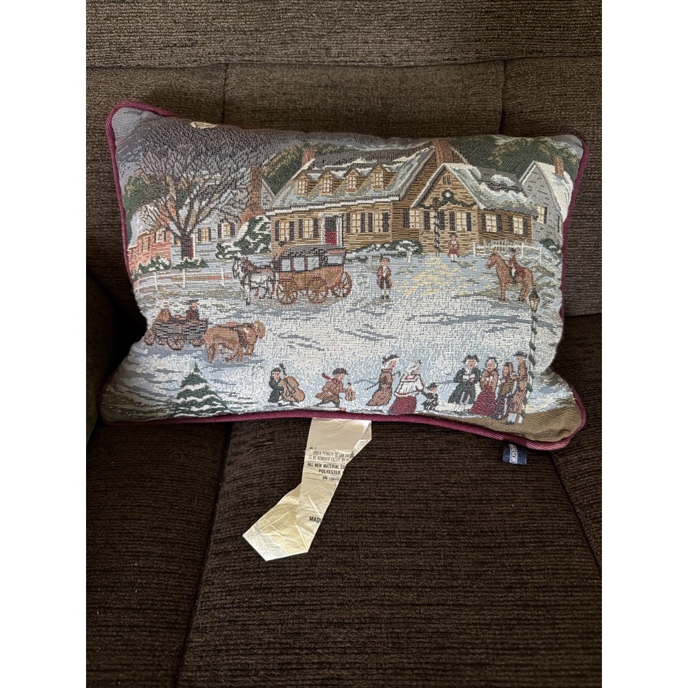 Madison Landing Woven Tapestry Pillow Christmas Snow Scene 16"x11"
